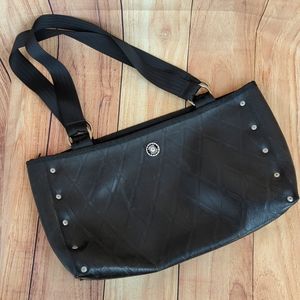 ENGLISH RETREADS Black Recycled Rubber Tote Shoulder Bag 16x9x3 Zipper C…